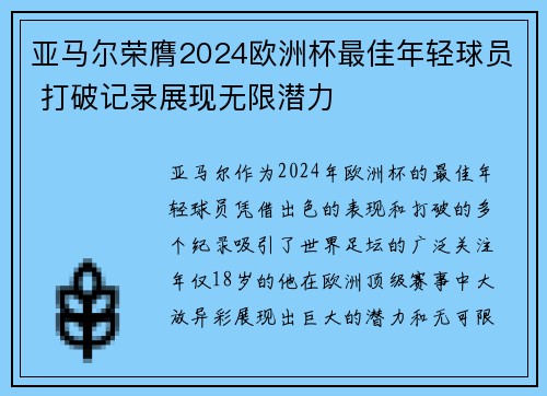 亚马尔荣膺2024欧洲杯最佳年轻球员 打破记录展现无限潜力